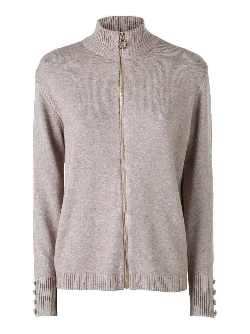 Cardigan donna in maglia con zip - sabbia