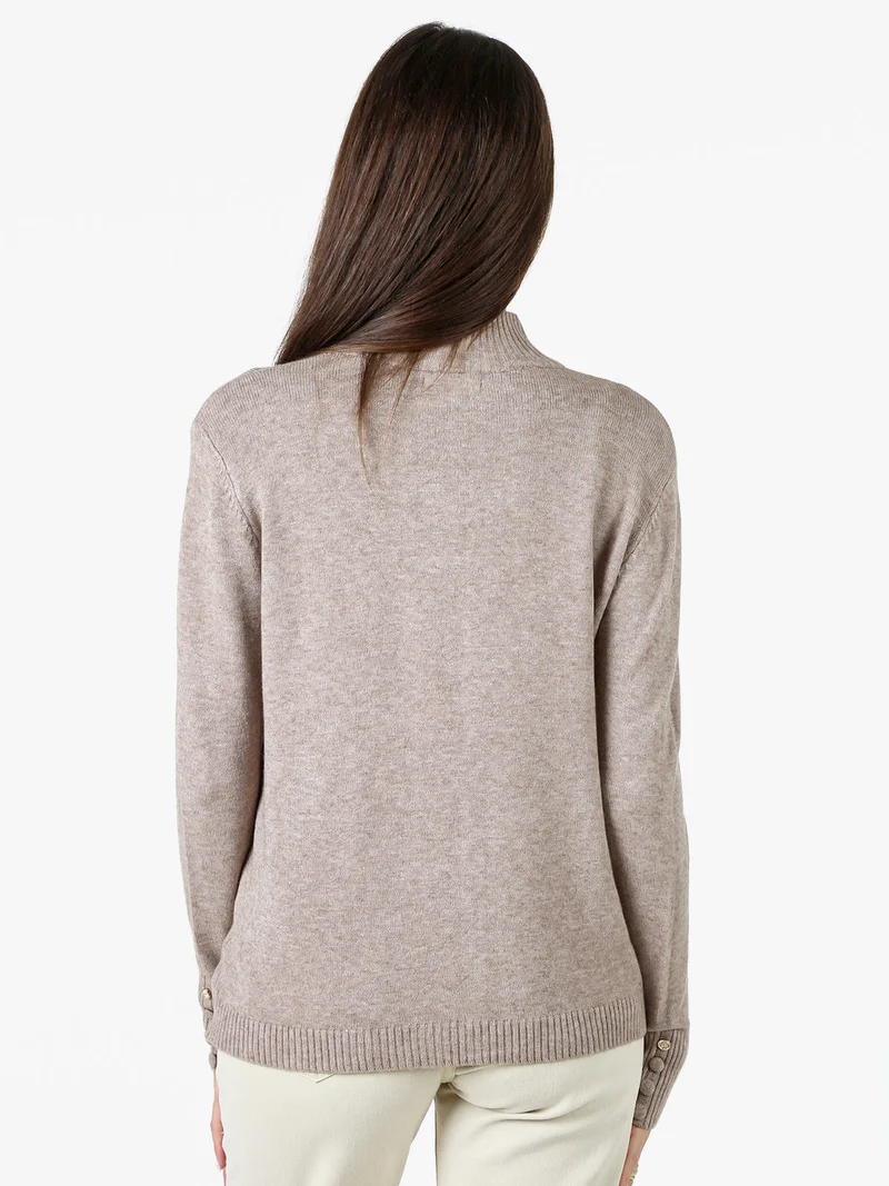 Cardigan donna in maglia con zip - sabbia
