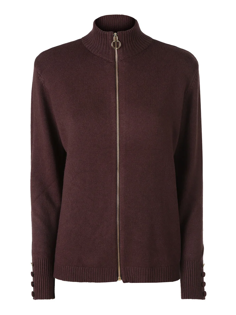 Cardigan donna in maglia con zip - moro