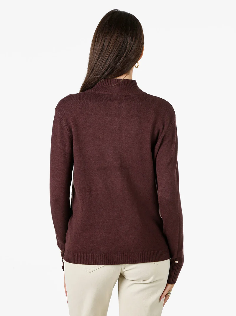 Cardigan donna in maglia con zip - moro