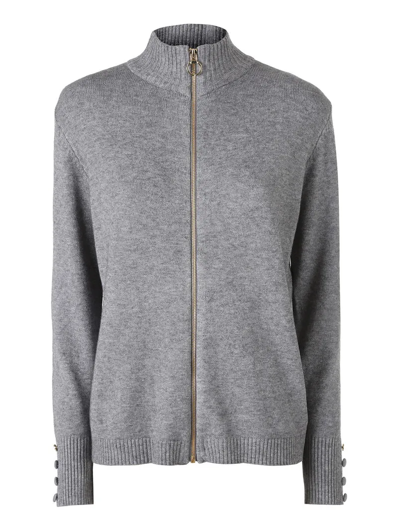 Cardigan donna in maglia con zip - grigio
