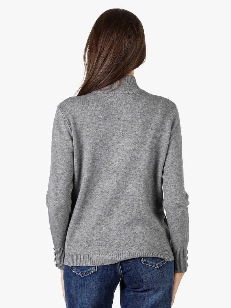 Cardigan donna in maglia con zip - grigio