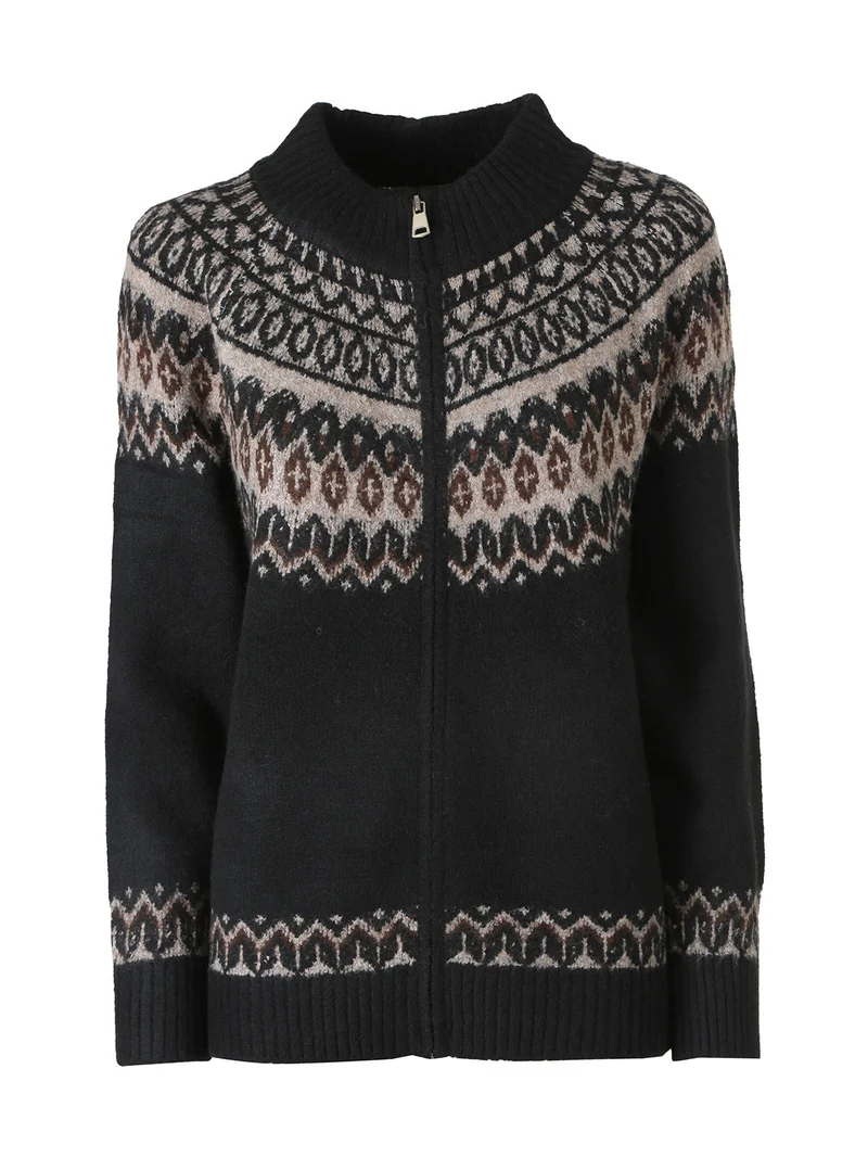 Cardigan donna in maglia con zip - nero