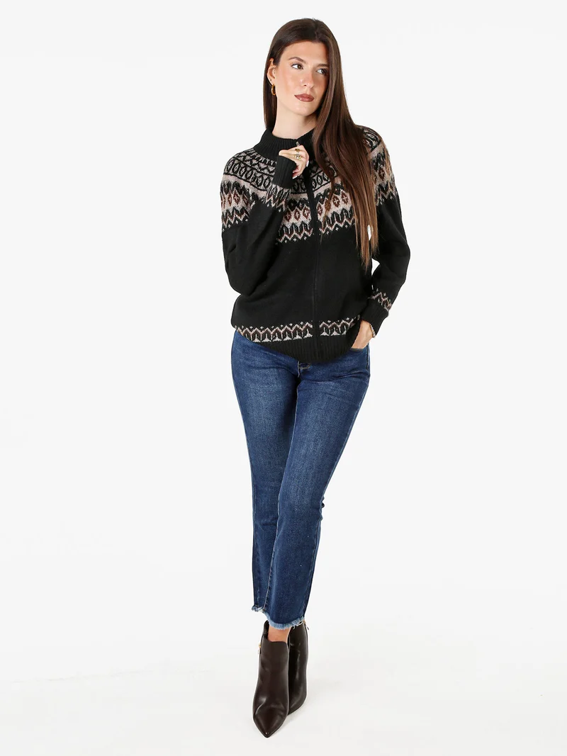 Cardigan donna in maglia con zip - nero