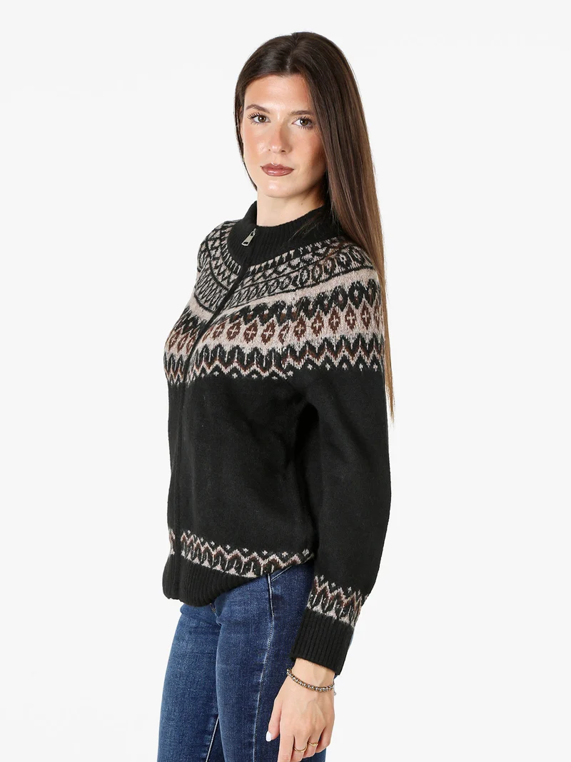 Cardigan donna in maglia con zip - nero