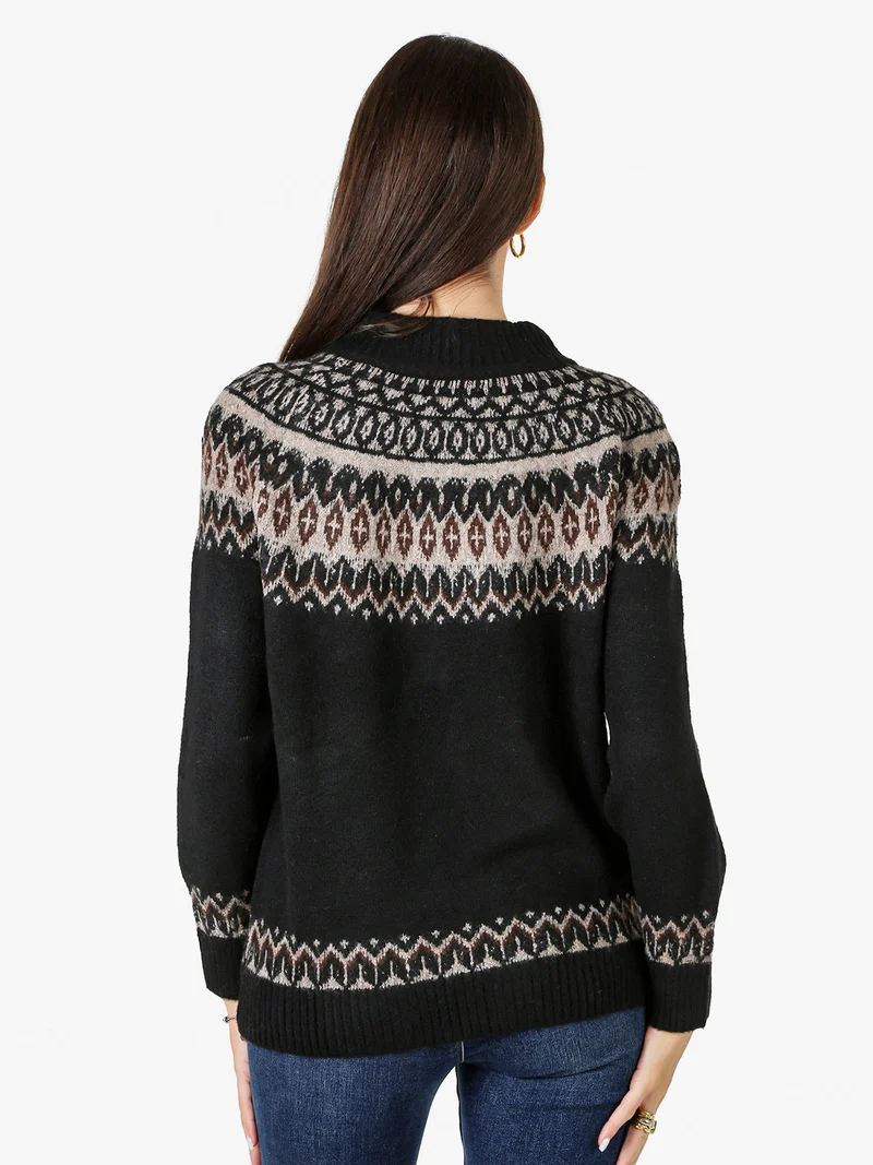 Cardigan donna in maglia con zip - nero