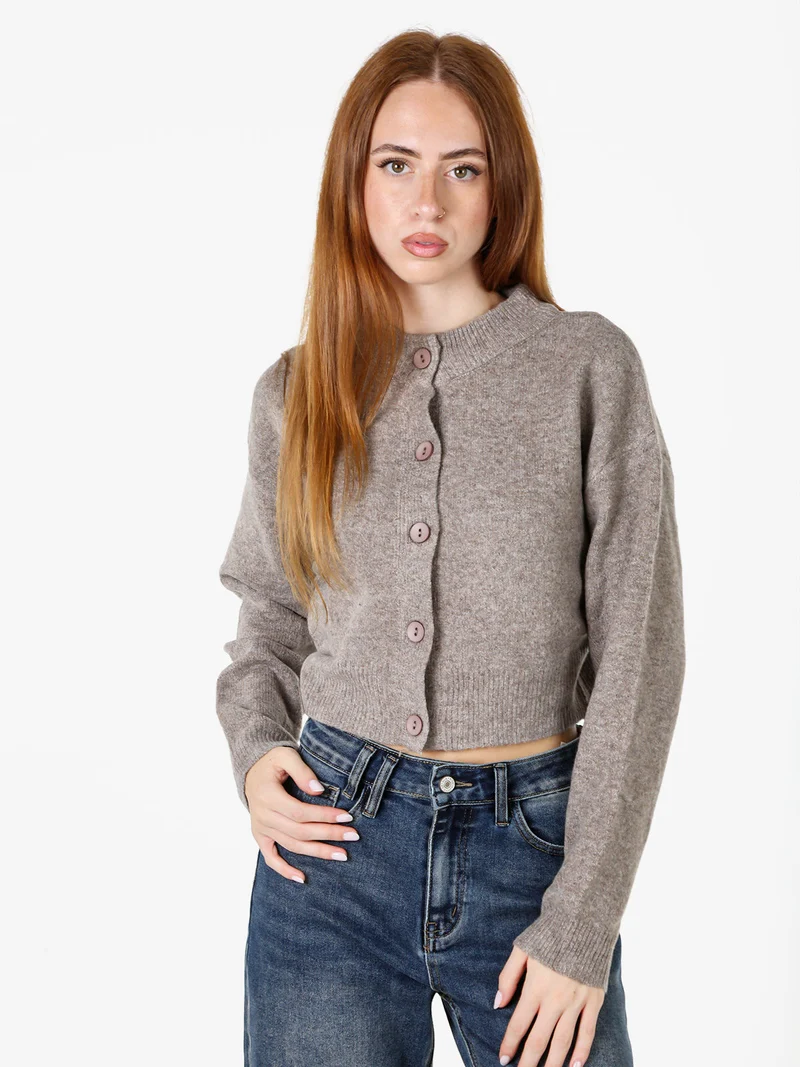 Cardigan da donna in maglia con bottoni - fango