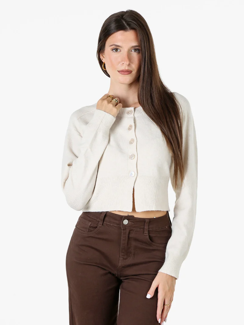 Cardigan donna in maglia con bottoni - beige