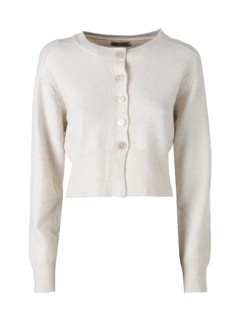 Cardigan donna in maglia con bottoni - beige