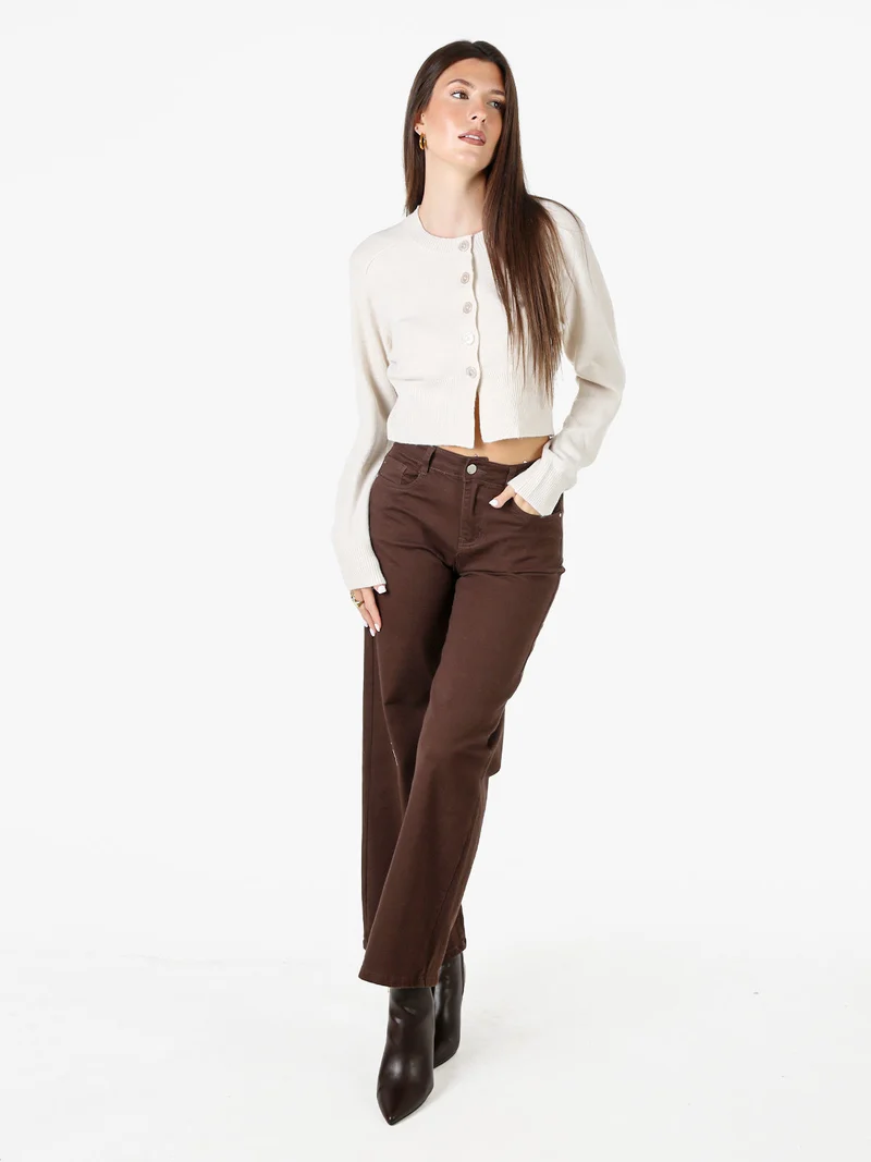 Cardigan donna in maglia con bottoni - beige