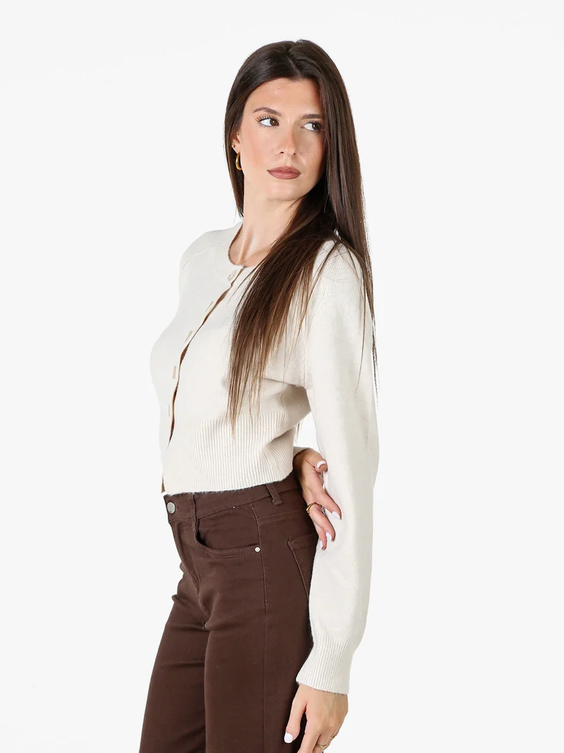 Cardigan donna in maglia con bottoni - beige