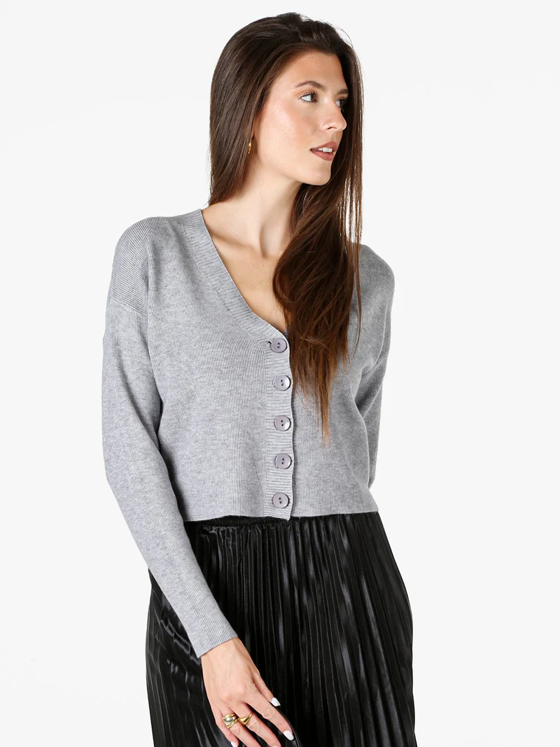 Cardigan donna con bottoni e scollo a V - grigio