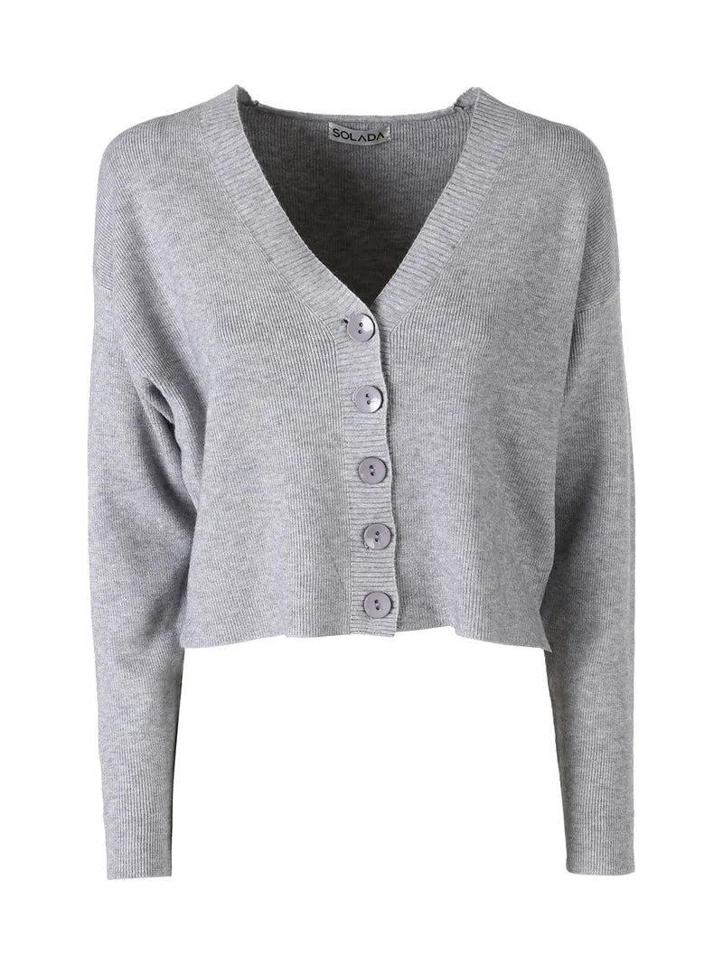Cardigan donna con bottoni e scollo a V - grigio