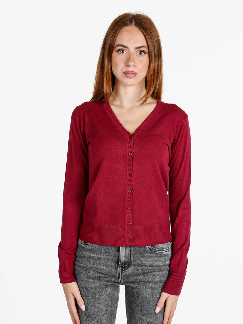 Cardigan donna in maglia con bottoni - bordeaux