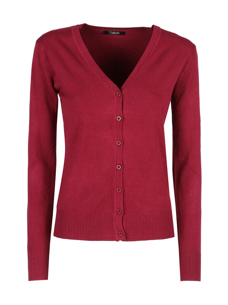 Cardigan donna in maglia con bottoni - bordeaux