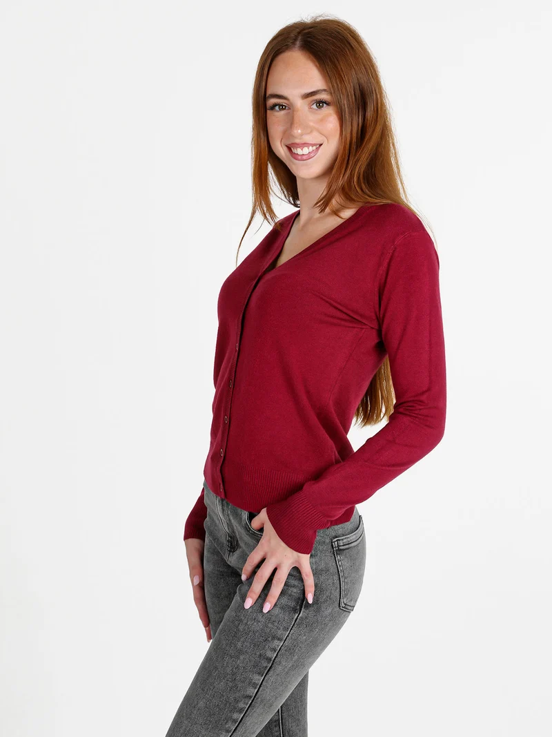 Cardigan donna in maglia con bottoni - bordeaux