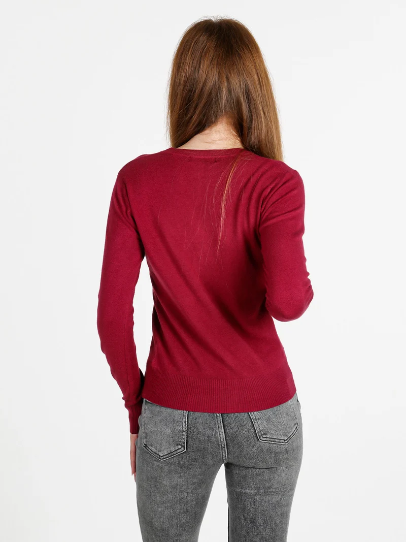 Cardigan donna in maglia con bottoni - bordeaux