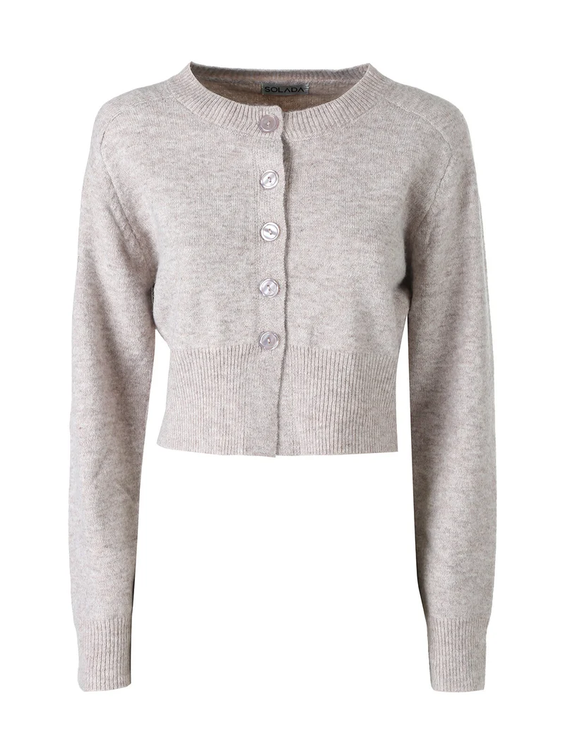 Cardigan donna in maglia con bottoni - cipria
