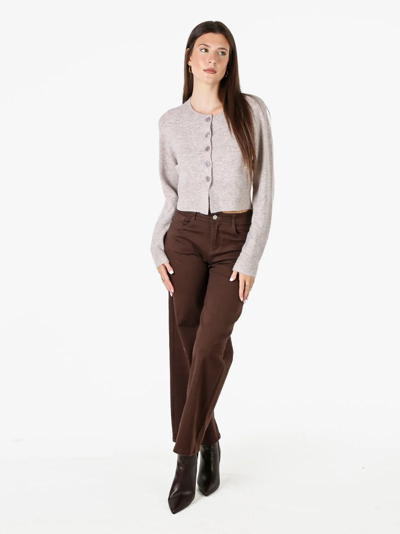 Cardigan donna in maglia con bottoni - cipria