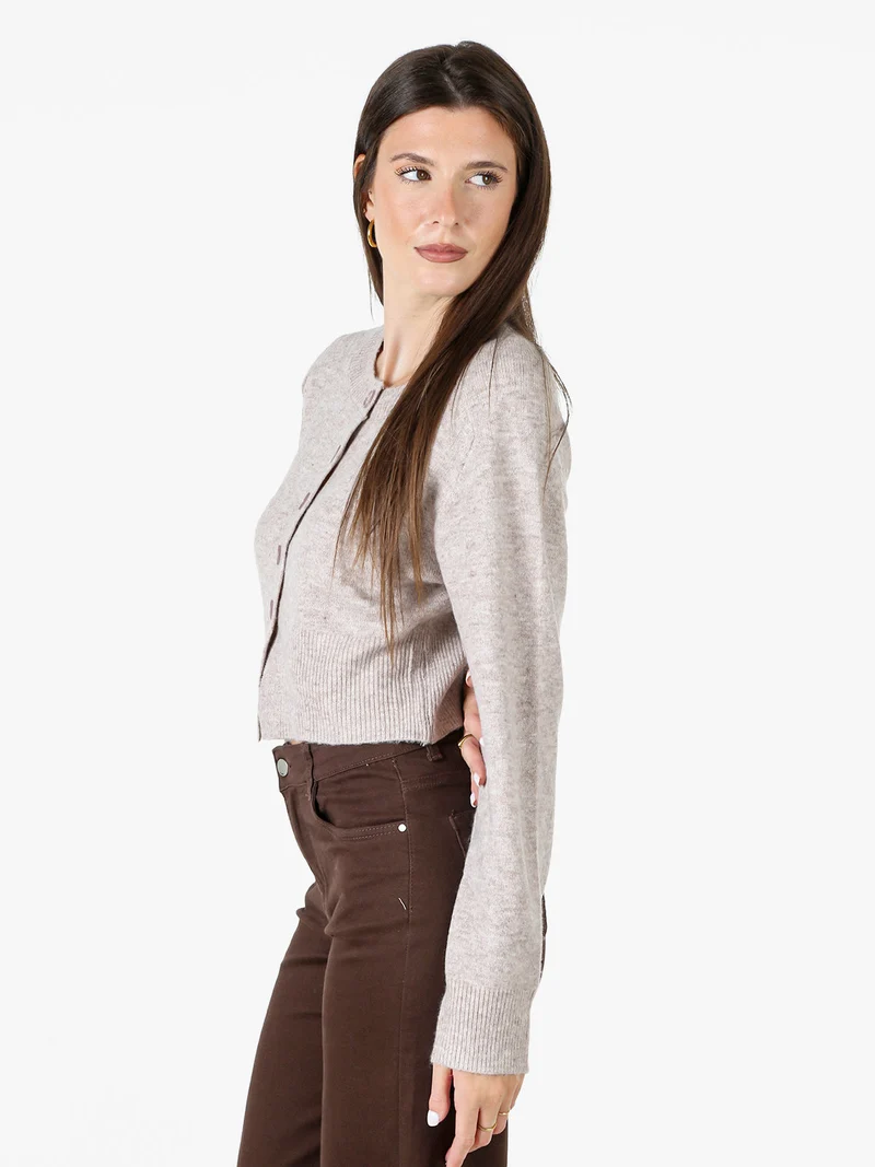 Cardigan donna in maglia con bottoni - cipria