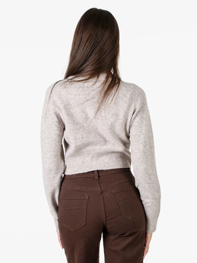 Cardigan donna in maglia con bottoni - cipria