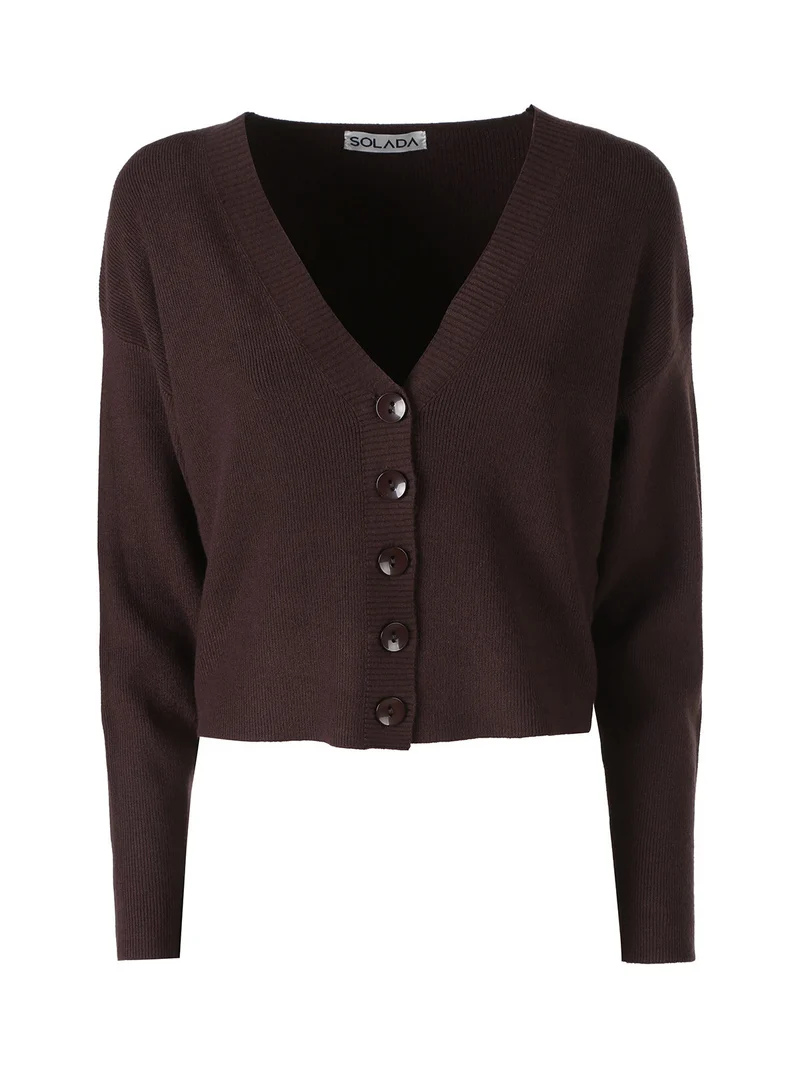 Cardigan donna con bottoni e scollo a V - moro