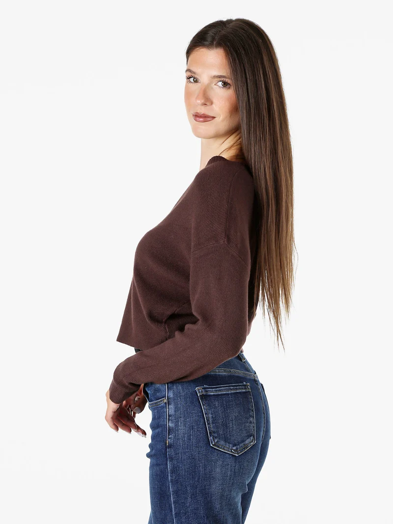 Cardigan donna con bottoni e scollo a V - moro