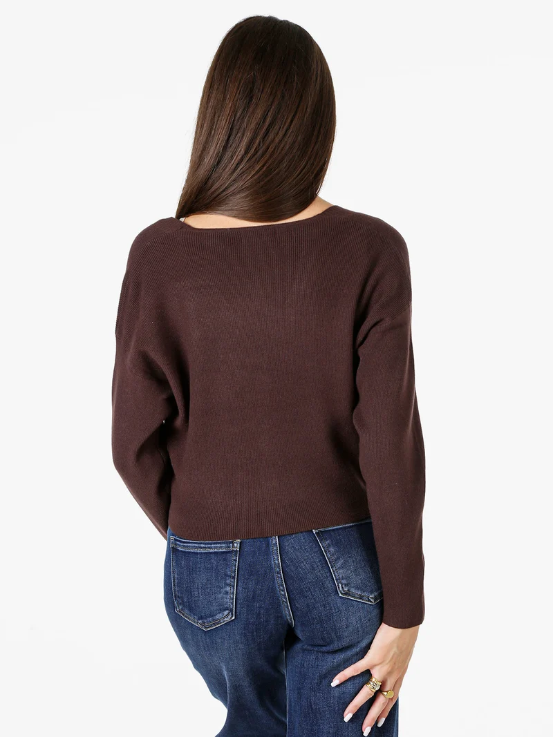 Cardigan donna con bottoni e scollo a V - moro