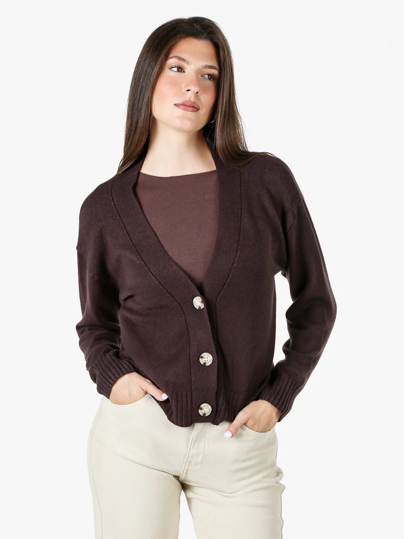 Cardigan donna con bottoni e scollo a V - moro