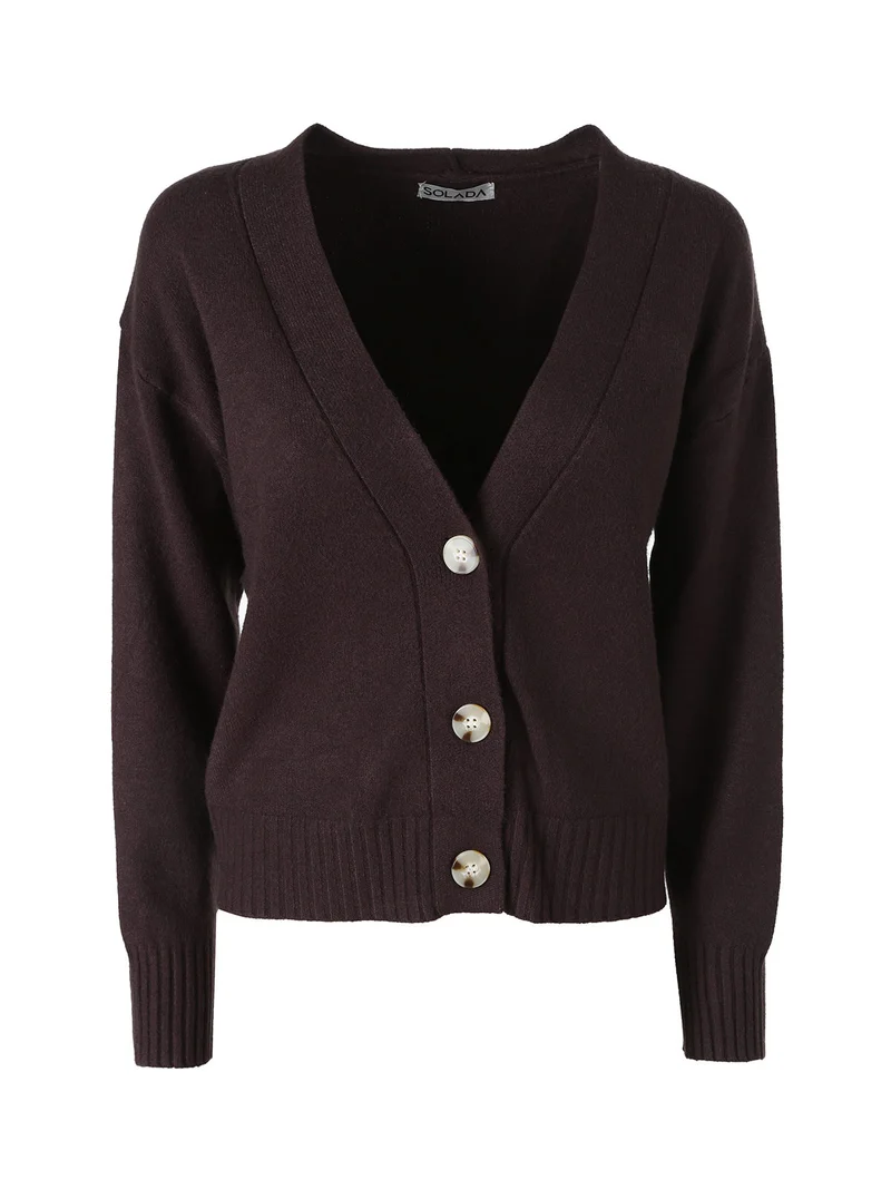 Cardigan donna con bottoni e scollo a V - moro