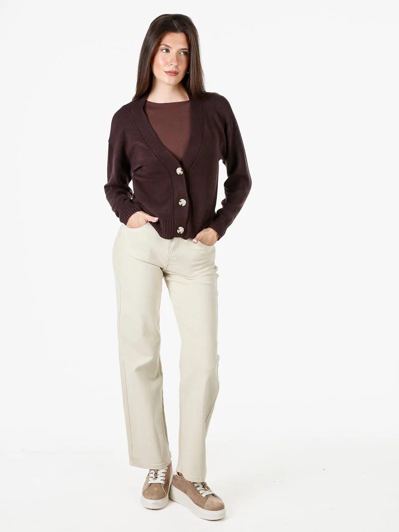 Cardigan donna con bottoni e scollo a V - moro
