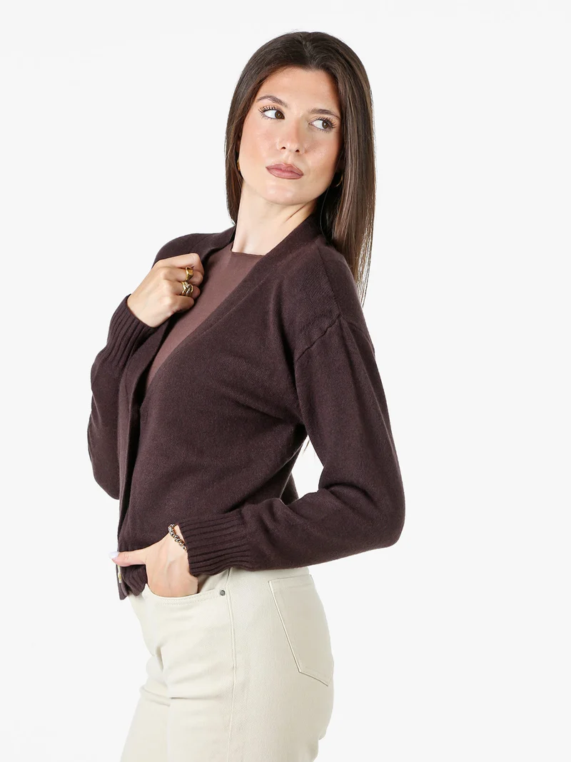 Cardigan donna con bottoni e scollo a V - moro