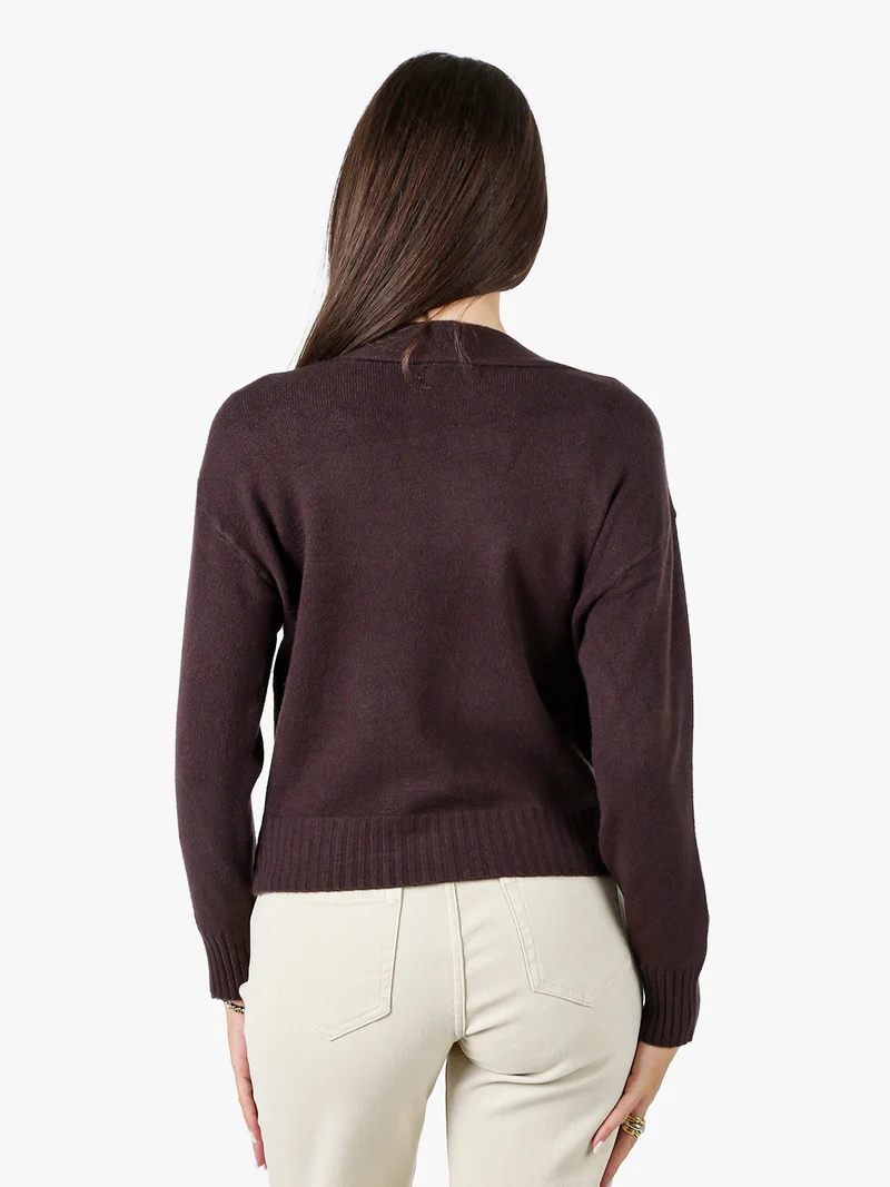 Cardigan donna con bottoni e scollo a V - moro