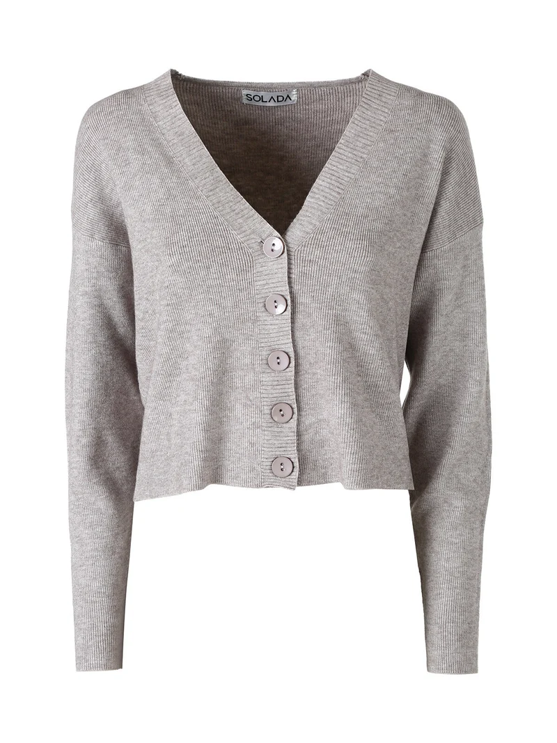 Cardigan donna con bottoni e scollo a V - fango