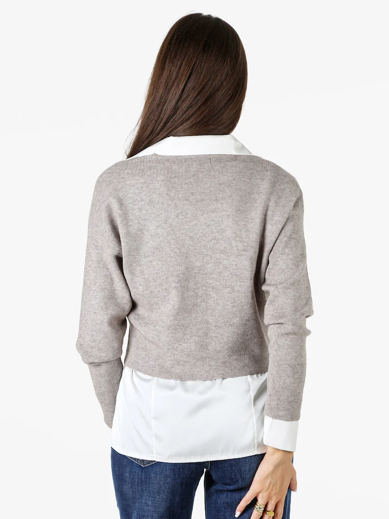 Cardigan donna con bottoni e scollo a V - fango