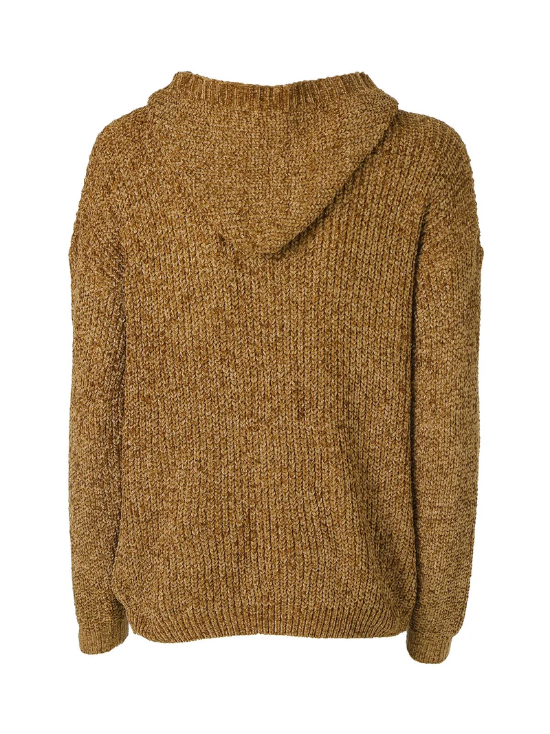Felpa da donna in ciniglia con cappuccio e zip - marrone