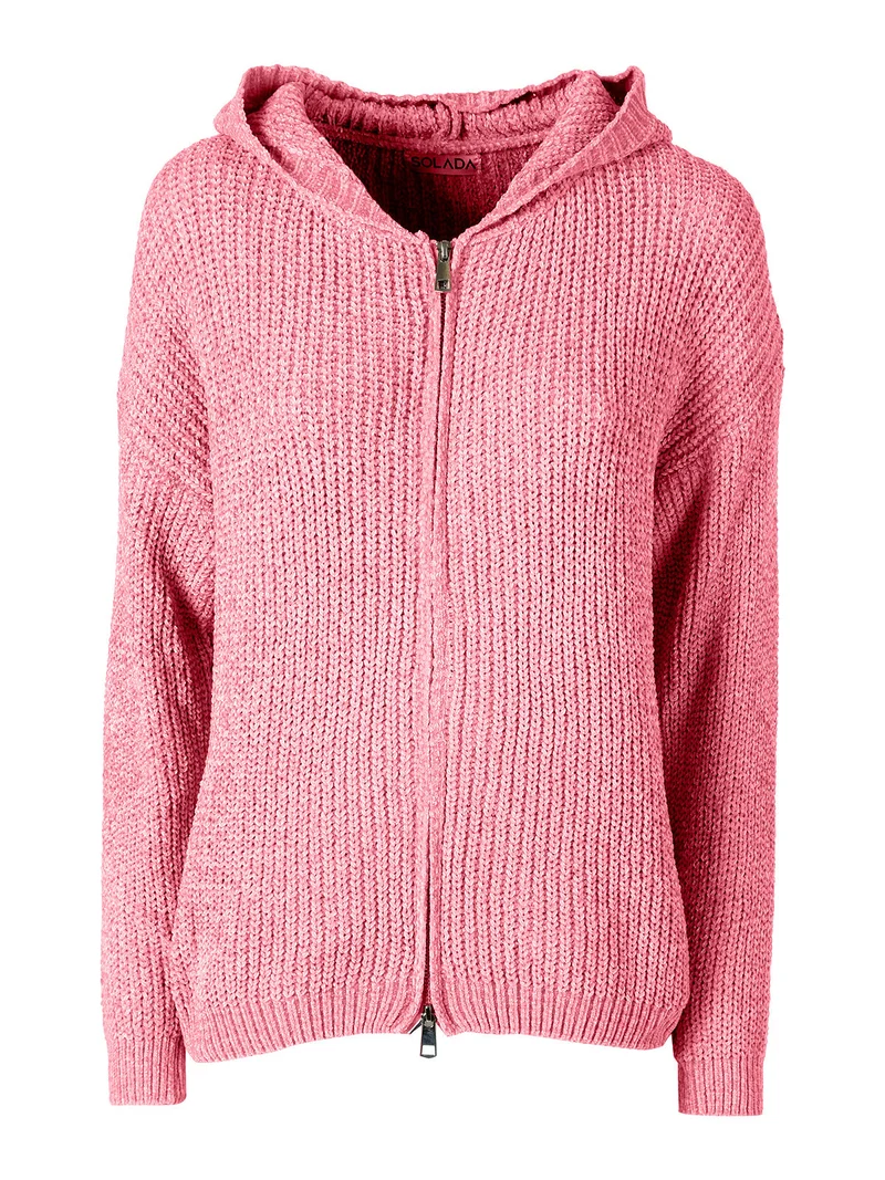 Felpa da donna in ciniglia con cappuccio e zip - rosa