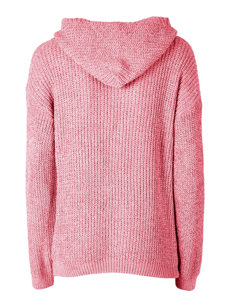 Felpa da donna in ciniglia con cappuccio e zip - rosa