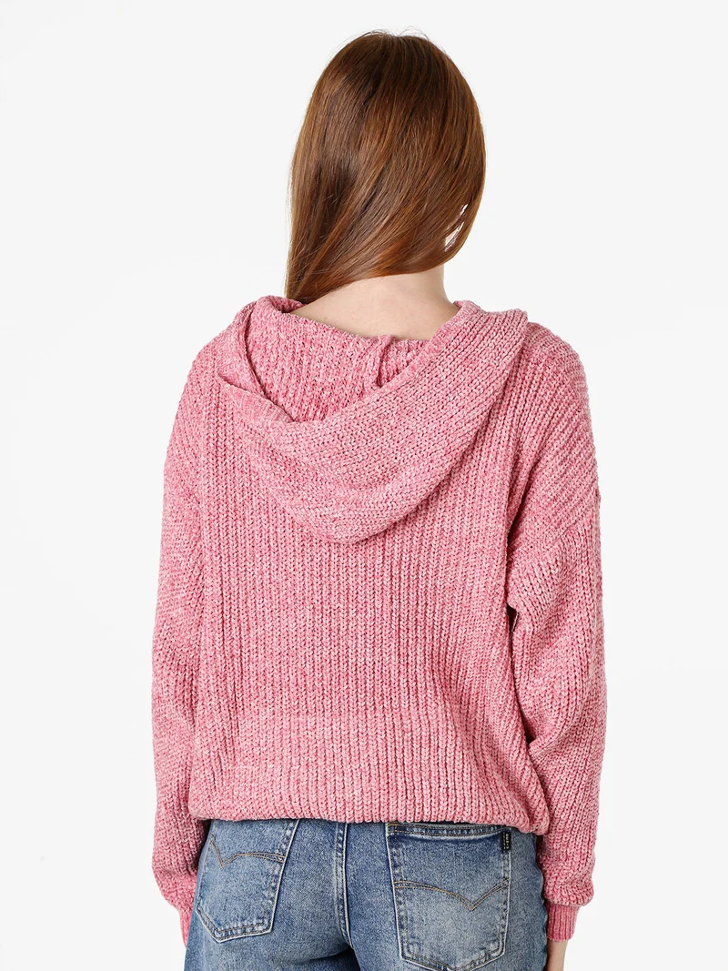 Felpa da donna in ciniglia con cappuccio e zip - rosa