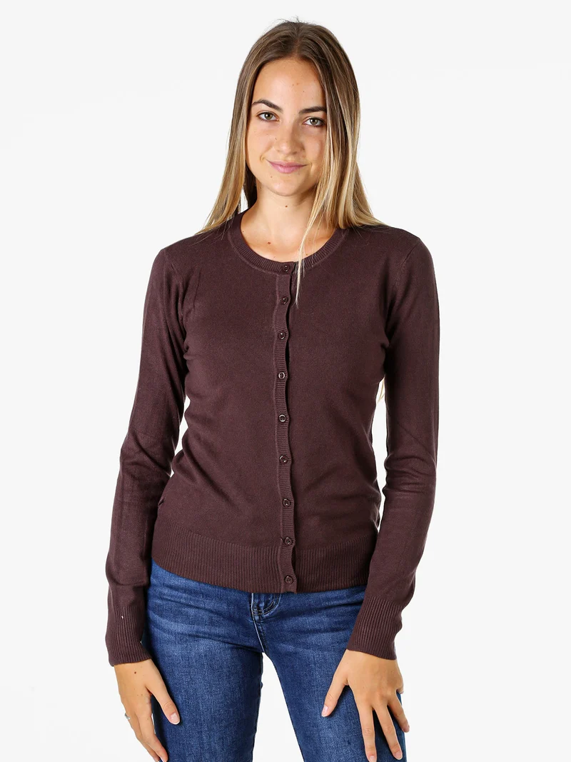 Cardigan donna in maglia con bottoni - moro
