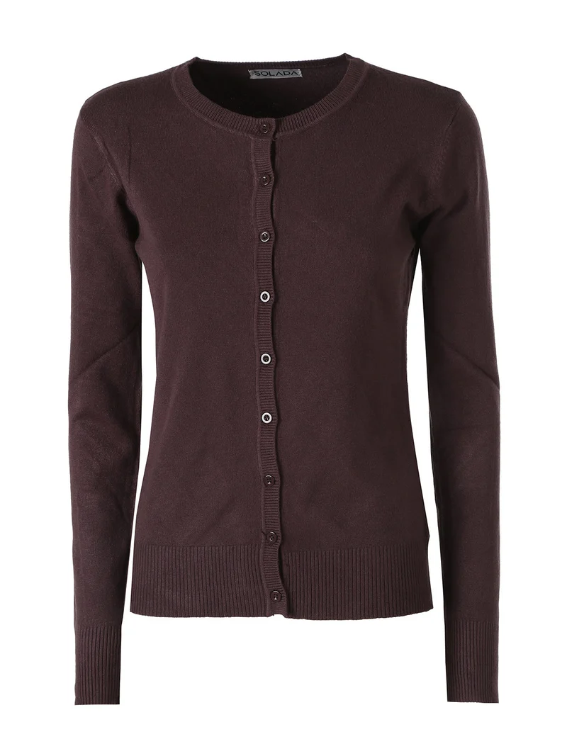 Cardigan donna in maglia con bottoni - moro