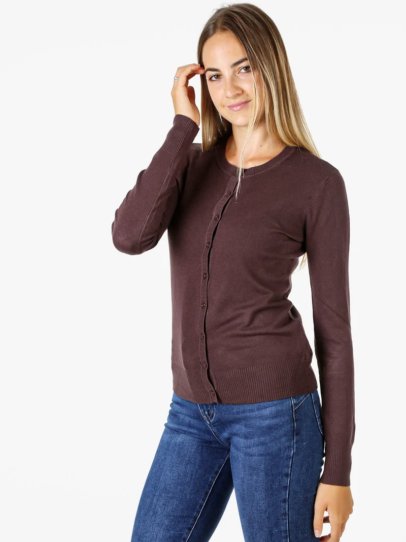 Cardigan donna in maglia con bottoni - moro