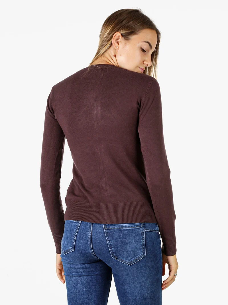 Cardigan donna in maglia con bottoni - moro