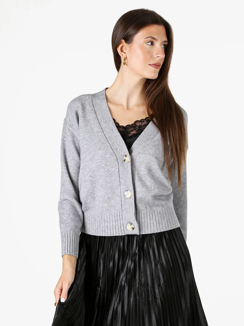 Cardigan donna con bottoni e scollo a V - grigio