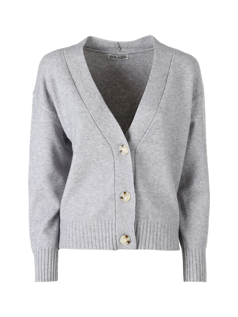 Cardigan donna con bottoni e scollo a V - grigio