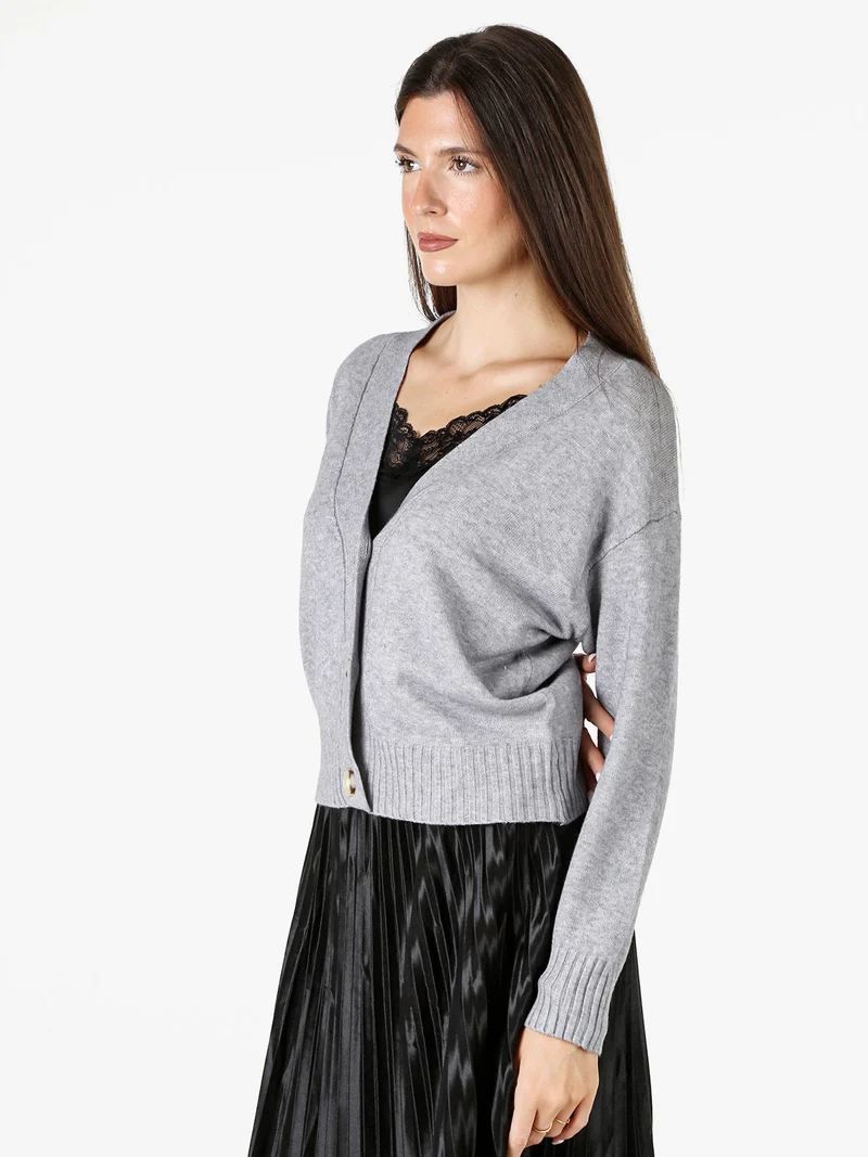 Cardigan donna con bottoni e scollo a V - grigio