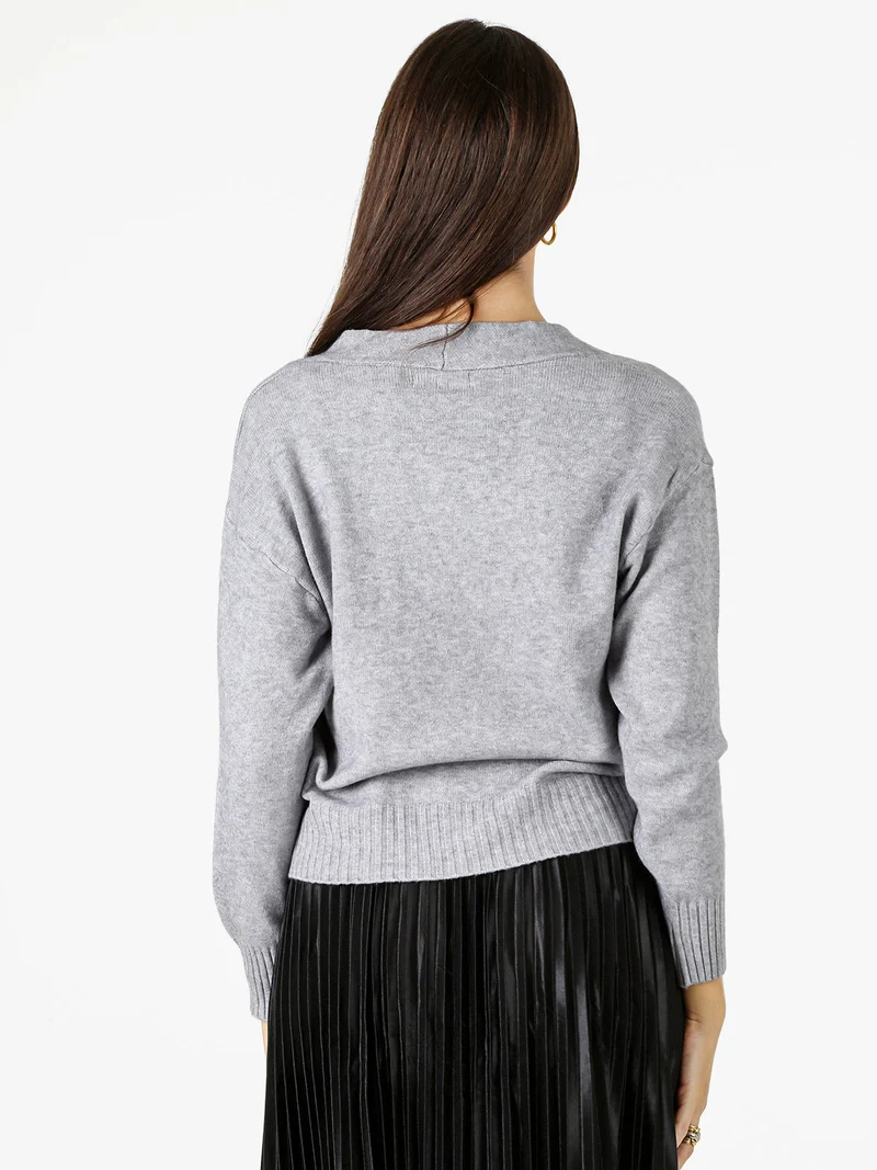 Cardigan donna con bottoni e scollo a V - grigio