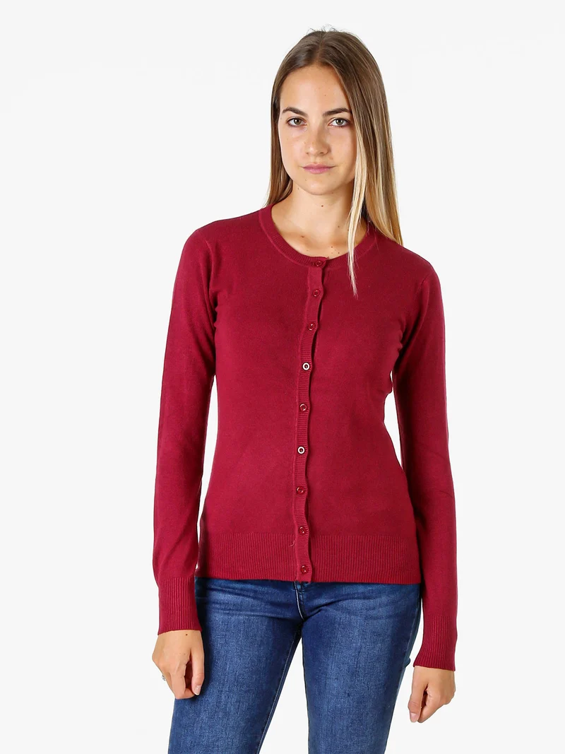 Cardigan donna in maglia con bottoni - bordeaux