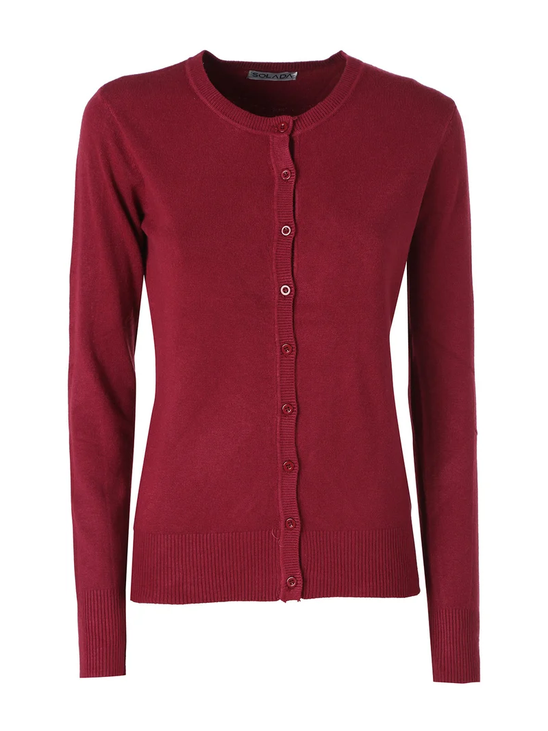 Cardigan donna in maglia con bottoni - bordeaux