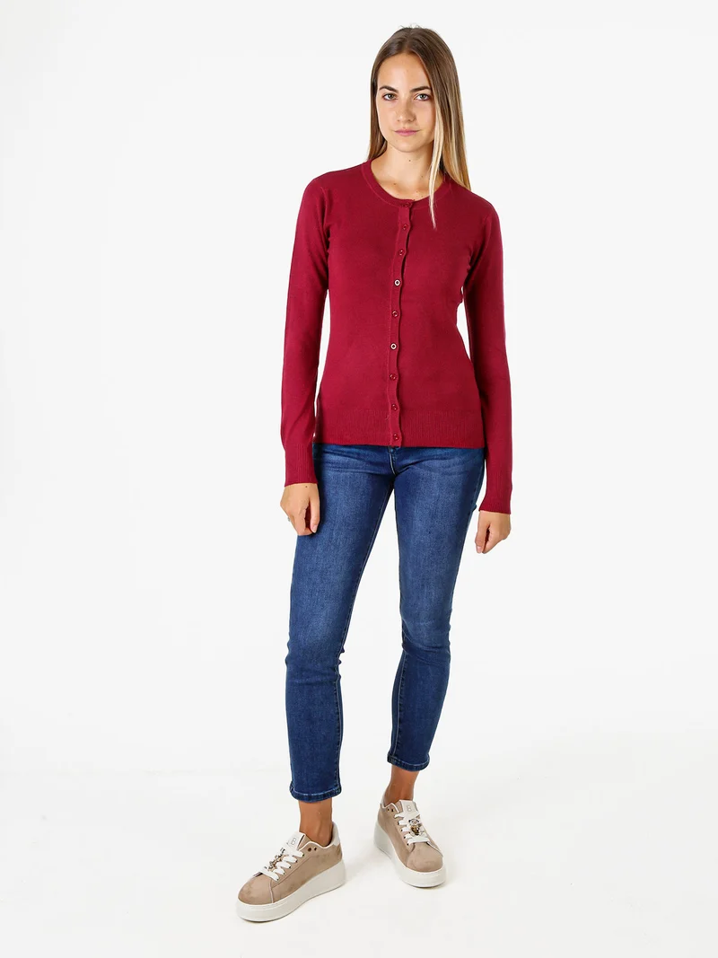 Cardigan donna in maglia con bottoni - bordeaux